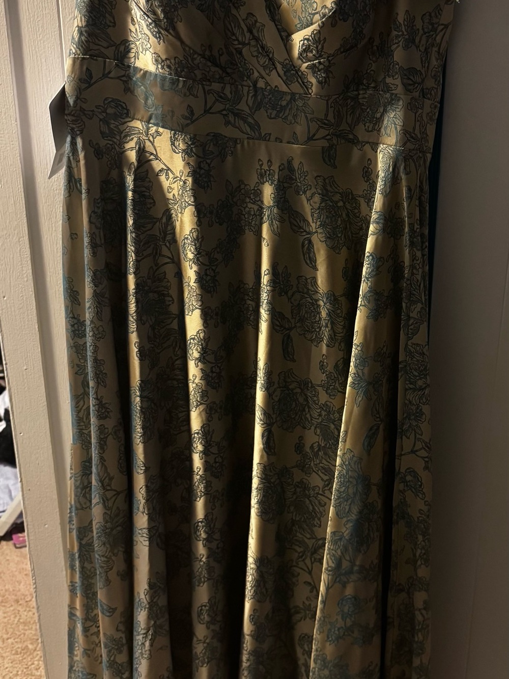 Lulu's Gold Maxi Dress with Teal Floral Print